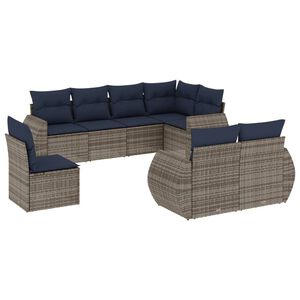 vidaXL 8-teiliges Gartensofa-Set mit Kissen, grau, Polyrattan