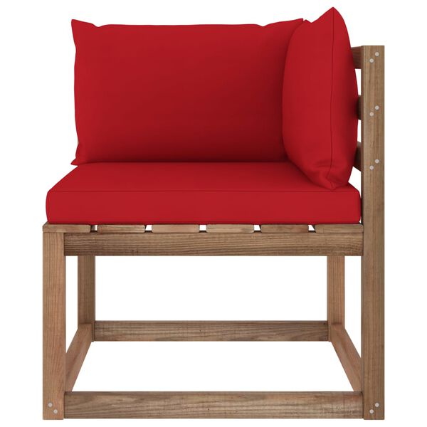 vidaXL Outdoor-Ecksofa Paletten mit Kissen in Rot