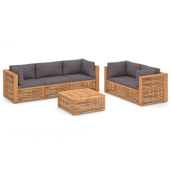 vidaXL 6-tlg. Garten-Lounge-Set mit Dunkelgrauen Kissen Teakholz