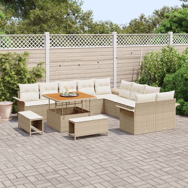 vidaXL Garten-Sofa-Set mit Kissen mit Speicher 13 pcs Beige und Creme