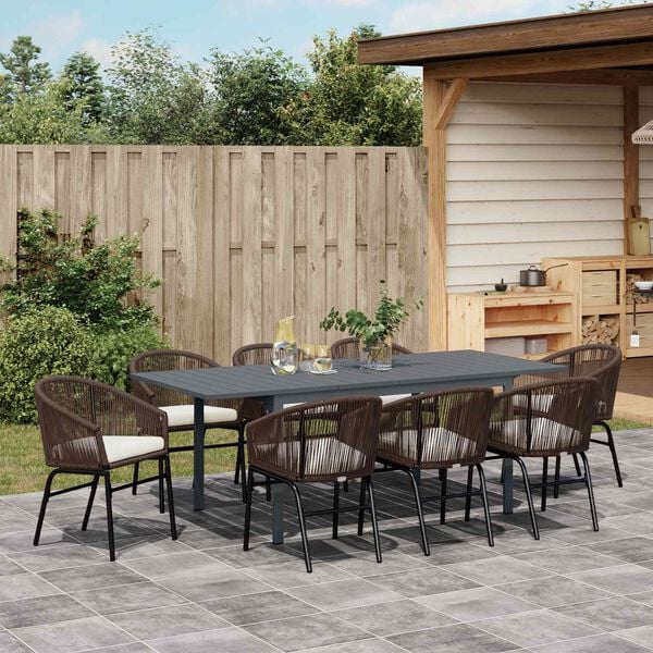 vidaXL Garten Essgruppe 9 pcs Braun Poly-Rattan