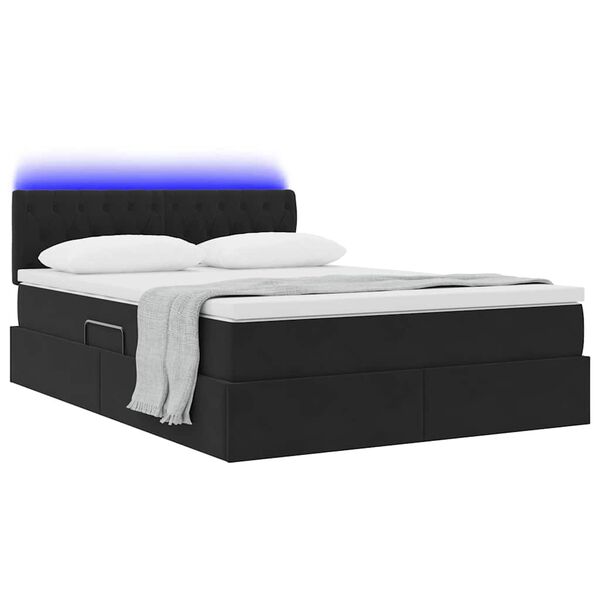 vidaXL Bett mit Stauraum und LED mit LED Schwarz 140 x 200 cm Samt