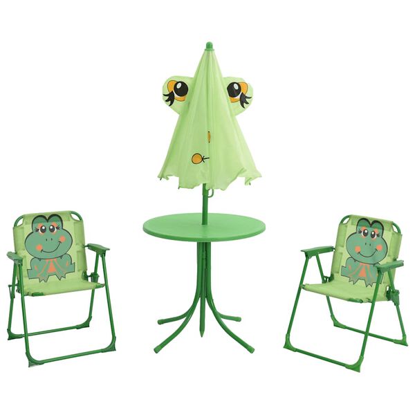 vidaXL 3-tlg. Garten-Bistro-Set f&uuml;r Kinder mit Sonnenschirm Gr&uuml;n