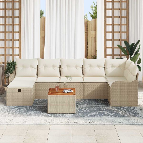 vidaXL Gartensofa-set mit Kissen mit Speicher 8 pcs Beige Poly Rattan