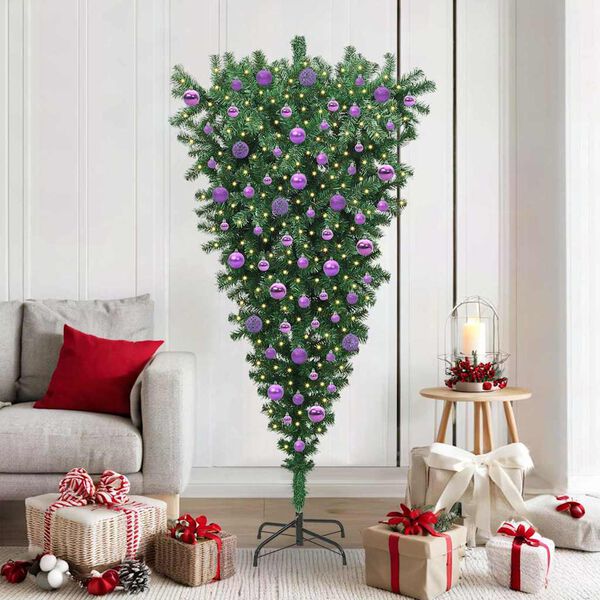 vidaXL Umgedrehter Kunst Weihnachtsbaum mit Kugelset Gr&uuml;n 180 cm PVC