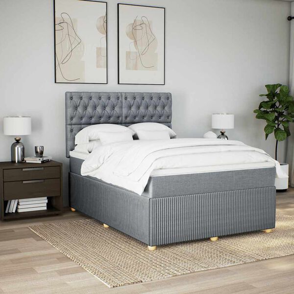 vidaXL Boxspringbett mit Matratze Hellgrau 140x200 cm Stoff
