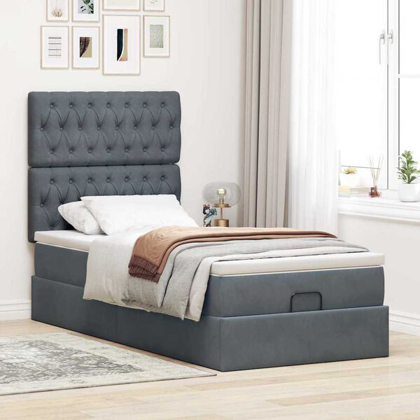 vidaXL Ottoman-Bett mit Matratzen Dunkelgrau 100x200 cm Samt