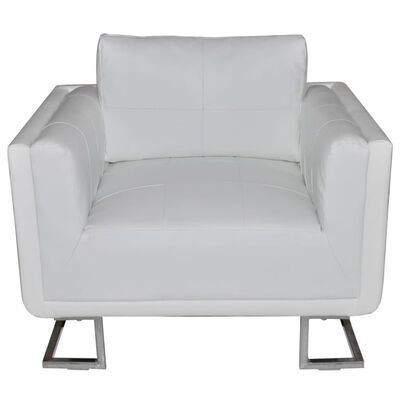vidaXL Würfel-Sessel mit verchromten Füßen Weiß Kunstleder