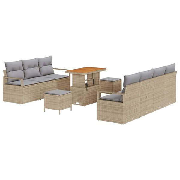 vidaXL Garten-Sofa-Set mit Kissen mit Kissen 10 pcs Beige und Hellgrau