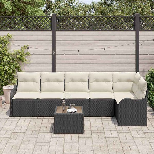 vidaXL Garten-Sofa-Set mit Kissen mit Speicher 7 pcs Braun Poly Rattan