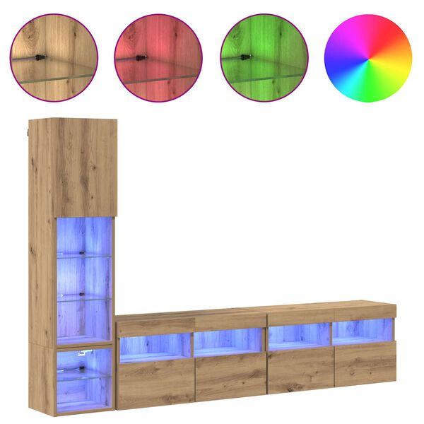 vidaXL TV-Wandm&ouml;bel mit LED 4 pcs Artisan-Eiche Holzwerkstoff
