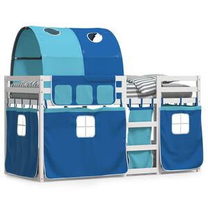 vidaXL Etagenbett mit Vorh&auml;ngen Blau 80x200 cm Massivholz Kiefer