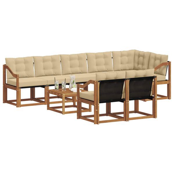 vidaXL Outdoor-Sofagarnitur mit Kissen 9 pcs Natur und Beige