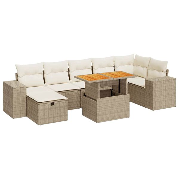 vidaXL 5-tlg. Garten-Sofagarnitur mit Kissen Beige Poly Rattan Akazie