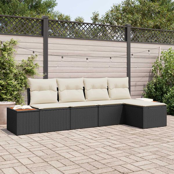 vidaXL Gartensofa-set mit Kissen 5 pcs Schwarz Poly Rattan