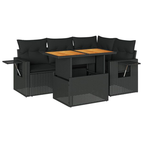 vidaXL 5-tlg. Garten-Sofagarnitur mit Kissen Schwarz Poly Rattan