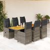 vidaXL 7-tlg. Garten-Bistro-Set mit Kissen Grau Poly Rattan