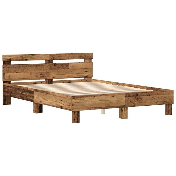 vidaXL Bettgestell mit Kopfteil Altholz 140 x 190 cm Holzwerkstoff