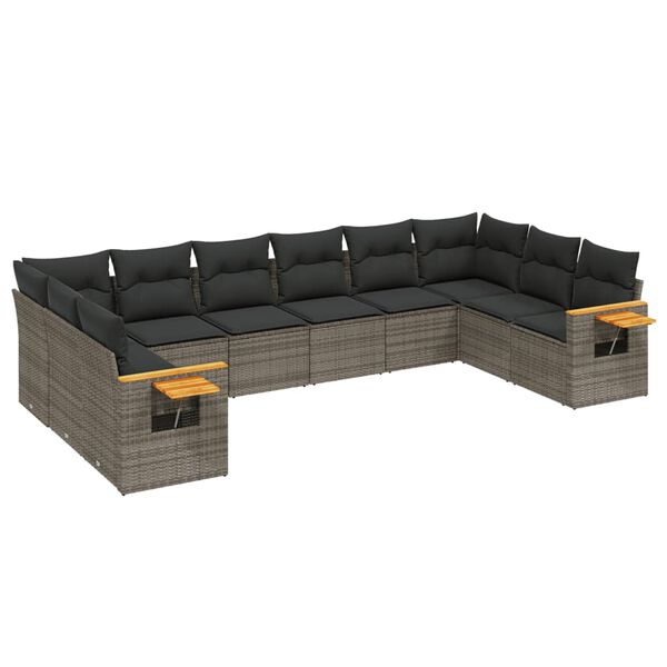 vidaXL 10-tlg. Garten-Sofagarnitur mit Kissen Grau Poly Rattan