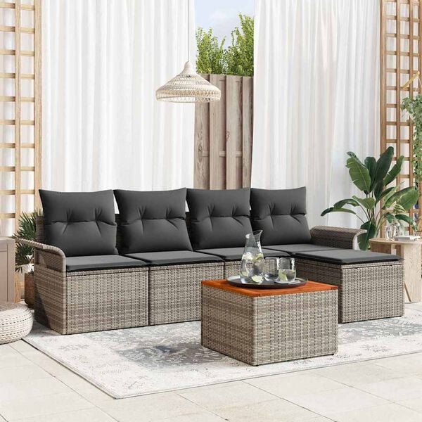 vidaXL Gartensofa-set mit Kissen 6 pcs Grau Poly-Rattan