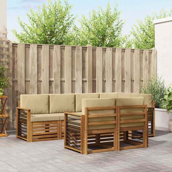 vidaXL Ecksofa Set mit Kissen 7 pcs Natur und Beige Massivholz Akazie