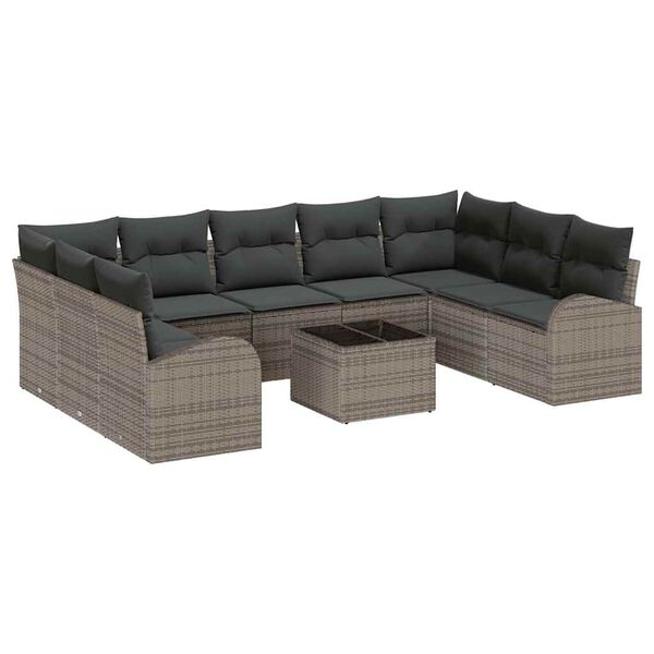 vidaXL Sofa Set mit Kissen mit Speicher 10 pcs Grau Poly-Rattan