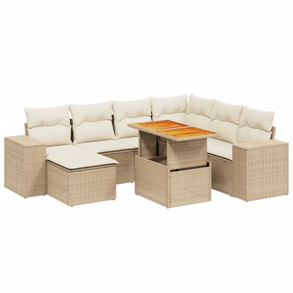 vidaXL 8-tlg. Garten-Sofagarnitur mit Kissen Beige Poly Rattan