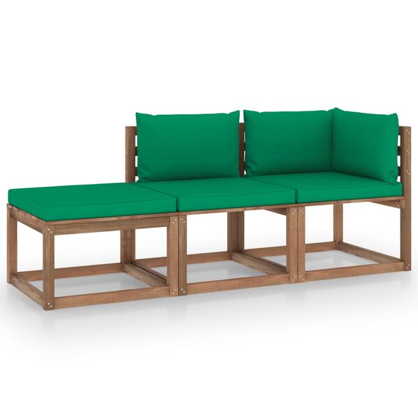 vidaXL 3-tlg. Garten-Lounge-Set aus Paletten mit Kissen Kiefernholz