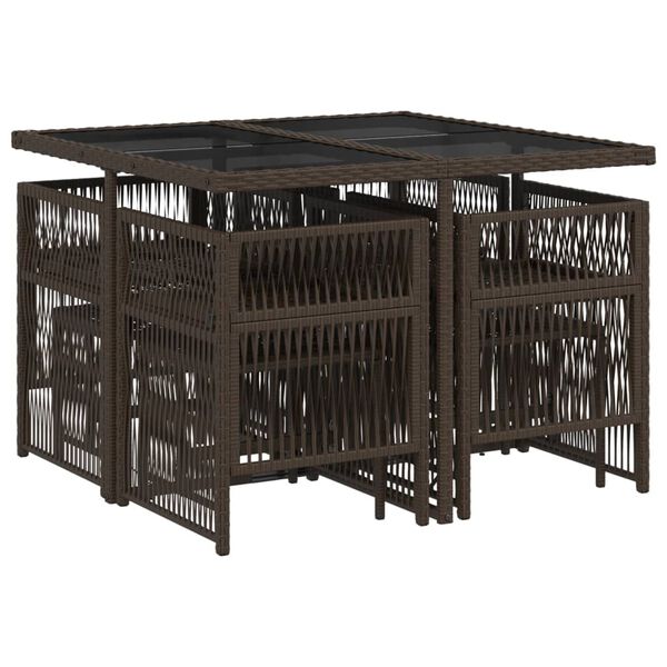 vidaXL 9-tlg. Garten-Essgruppe mit Kissen Braun Poly Rattan