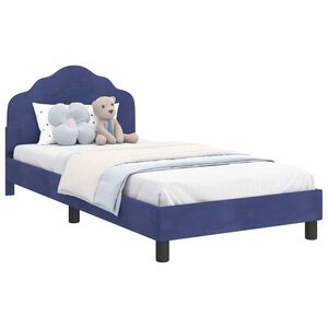 vidaXL Kinderbettgestell mit Kopfteil Polizeiblau 90 x 200 cm Samt