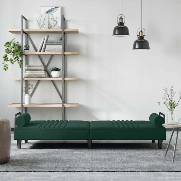 vidaXL Schlafsofa mit Armlehnen Dunkelgr&uuml;n Samt