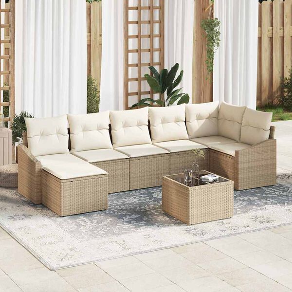 vidaXL Sofa Set mit Kissen 8 pcs Beige Poly Rattan