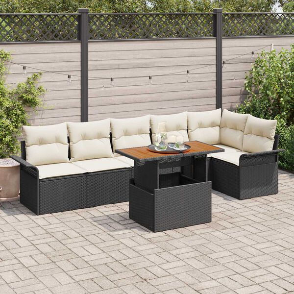 vidaXL Garten-Sofa-Set mit Speicher 7 pcs Schwarz Poly Rattan