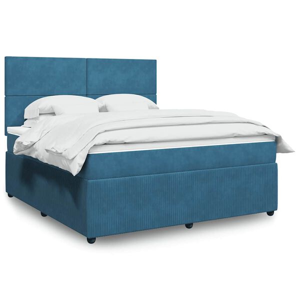 vidaXL Boxspringbett mit Matratze Blau 180x200 cm Samt