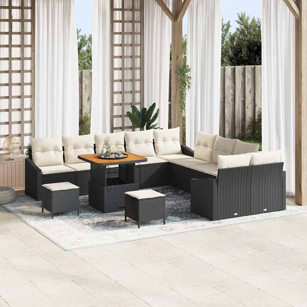 vidaXL Garten-Sofa-Set mit Kissen mit Kissen 13 pcs Schwarz und Creme
