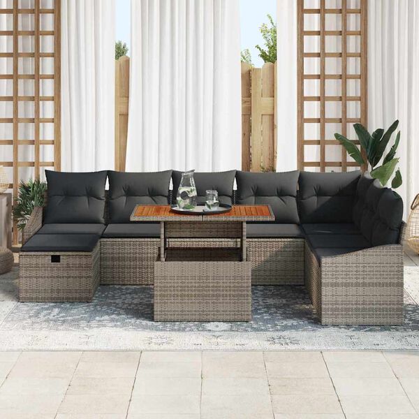 vidaXL Garten-Sofa-Set 9 pcs Grau Poly-Rattan
