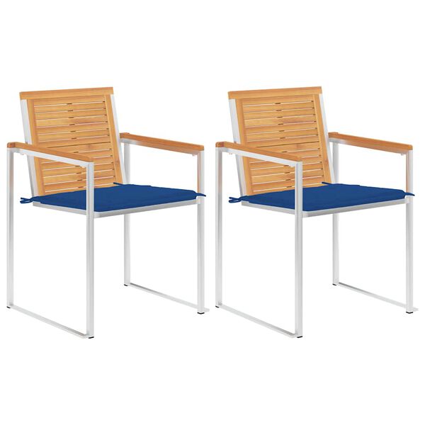 vidaXL Gartenstühle mit Kissen 2 Stk. Massivholz Teak und Stahl