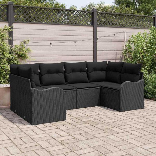 vidaXL Garten-Sofa-Set mit Kissen 6 pcs Schwarz Poly Rattan