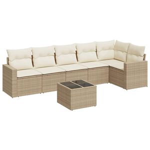 vidaXL 7-tlg. Garten-Sofagarnitur mit Kissen Beige Poly Rattan