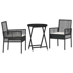 vidaXL Garten Bistro Set 3 pcs Schwarz Poly-Rattan