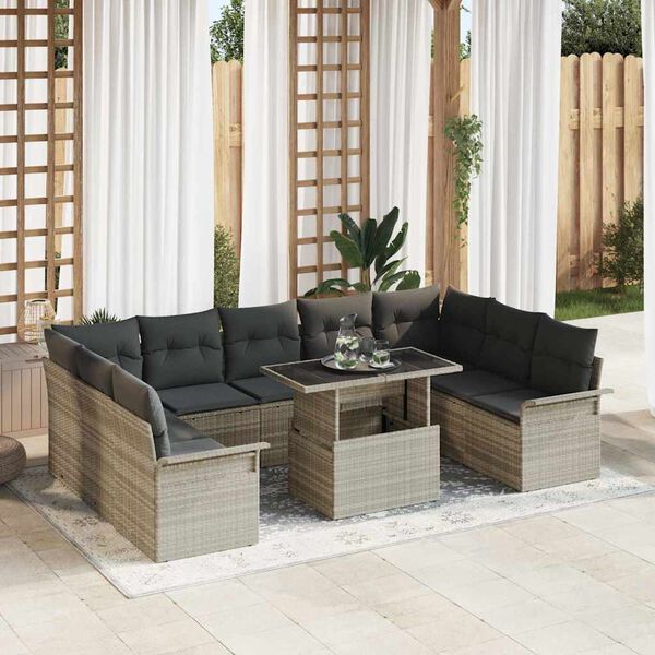 vidaXL Sofa Set mit Kissen 10 pcs Hellgrau Poly-Rattan