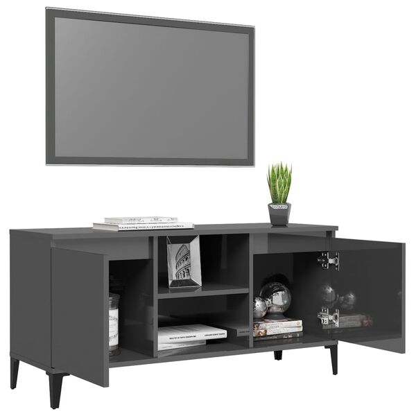 vidaXL TV-Schrank mit Metallbeinen Hochglanz-Grau 103,5x35x50 cm