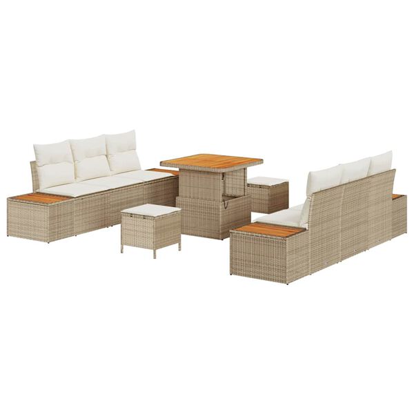 vidaXL Gartensofa-set mit Kissen mit Speicher 9 pcs Beige Poly Rattan