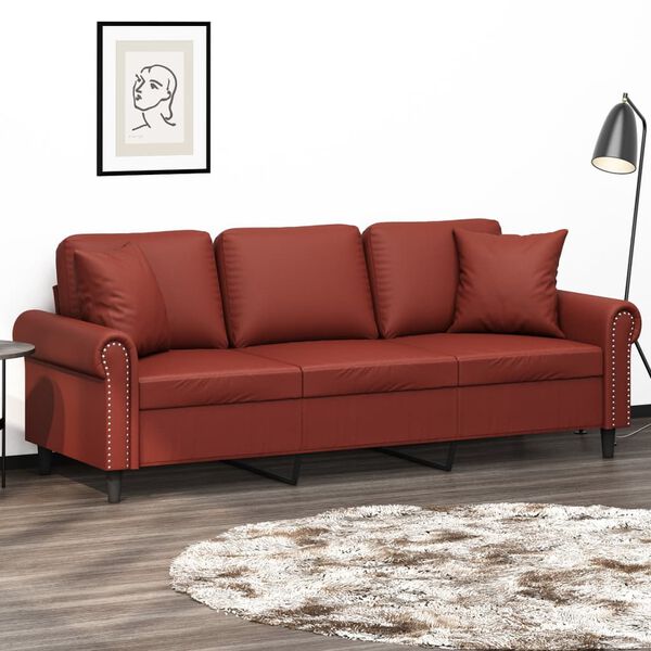 vidaXL 3-Sitzer-Sofa mit Kissen Weinrot 180 cm Kunstleder