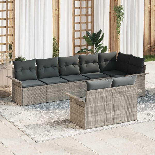 vidaXL Gartensofa-set mit Speicher 8 pcs Hellgrau Poly-Rattan