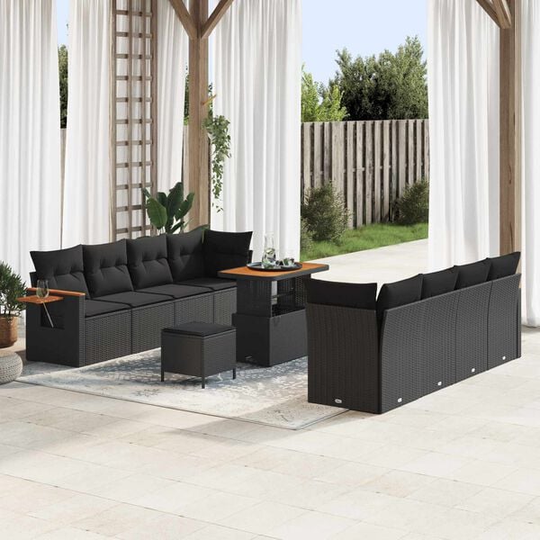 vidaXL Gartensofa-set mit Kissen 11 pcs Schwarz