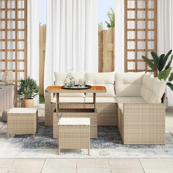 vidaXL Gartensofa-set mit Kissen 9 pcs Beige und Creme Poly-Rattan