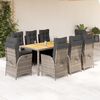 vidaXL 9-tlg. Garten-Essgruppe mit Kissen Grau Poly Rattan