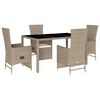 vidaXL 5-tlg. Garten-Essgruppe mit Kissen Beige Poly Rattan