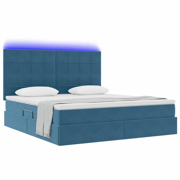 vidaXL Bett mit Stauraum und LED mit LED Dunkelblau 180 x 200 cm Samt